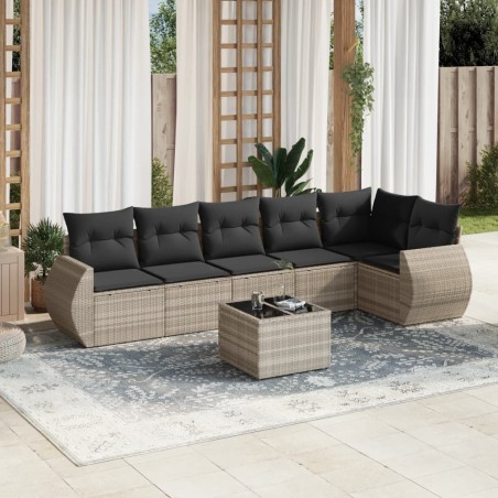 Salon de jardin avec coussins 7 pcs gris clair résine tressée 513452513452