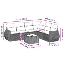 Salon de jardin avec coussins 7 pcs gris clair résine tressée 513456513456