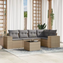 Salon de jardin avec coussins 6 pcs beige résine tressée 513457513457