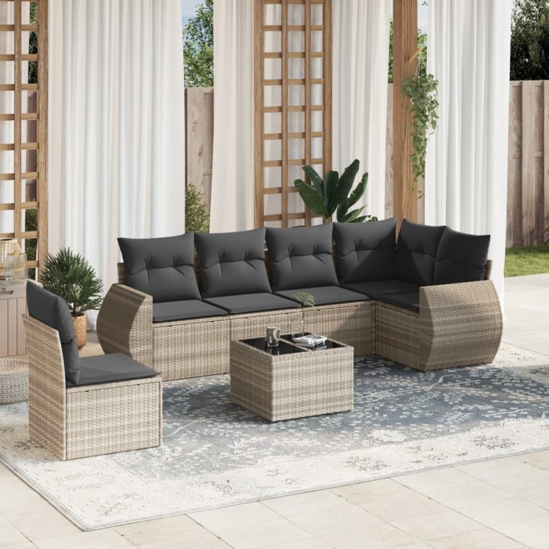 Salon de jardin avec coussins 7 pcs gris clair résine tressée 513458513458