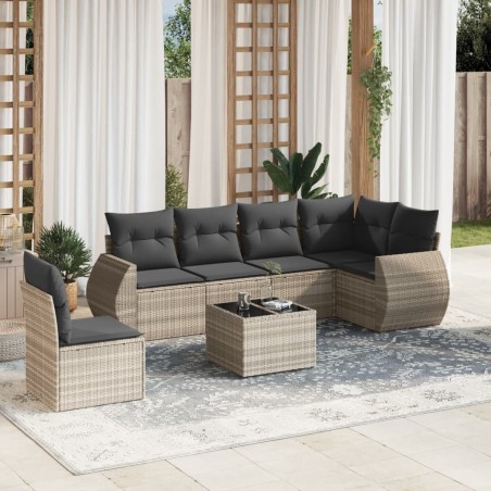 Salon de jardin avec coussins 7 pcs gris clair résine tressée 513458513458