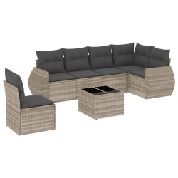 Salon de jardin avec coussins 7 pcs gris clair résine tressée 513458513458