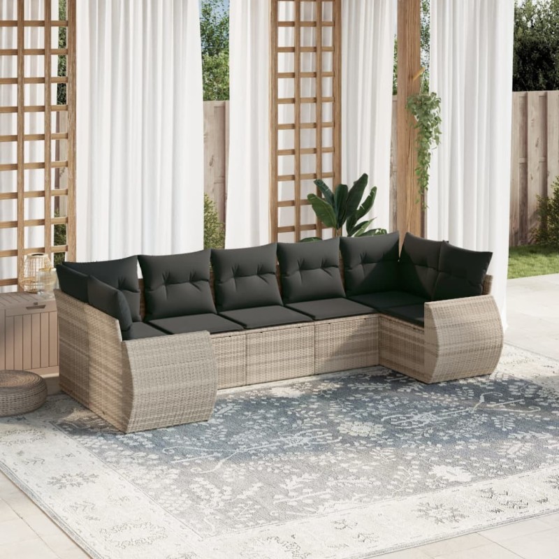 Salon de jardin avec coussins 7 pcs gris clair résine tressée 513460513460