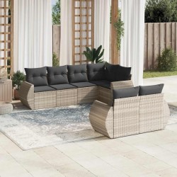 Salon de jardin avec coussins 7 pcs gris clair résine tressée 513462513462