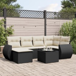 Salon de jardin 7 pcs avec coussins noir résine tressée 513463513463