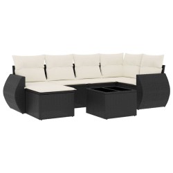 Salon de jardin 7 pcs avec coussins noir résine tressée 513463513463