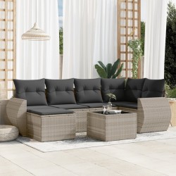 Salon de jardin avec coussins 7 pcs gris clair résine tressée 513464513464