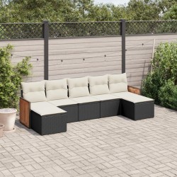 Salon de jardin 7 pcs avec coussins noir résine tressée 513466513466