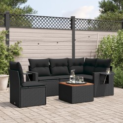 Salon de jardin 6 pcs avec coussins noir résine tressée 513467513467