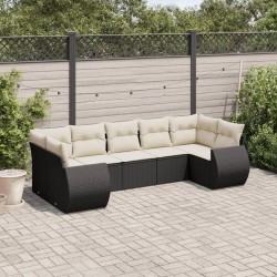 Salon de jardin 7 pcs avec coussins noir résine tressée 513469513469