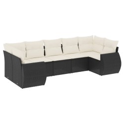 Salon de jardin 7 pcs avec coussins noir résine tressée 513469513469