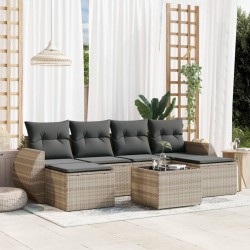 Salon de jardin avec coussins 7 pcs gris clair résine tressée 513470513470