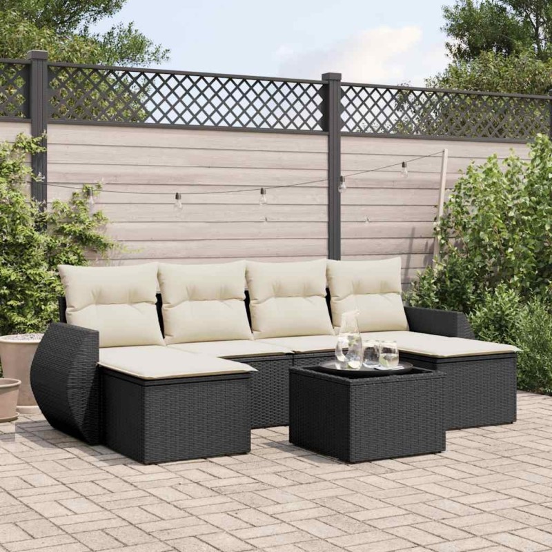 Salon de jardin 7 pcs avec coussins noir résine tressée 513471513471