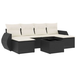 Salon de jardin 7 pcs avec coussins noir résine tressée 513471513471
