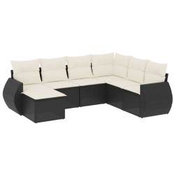 Salon de jardin 7 pcs avec coussins noir résine tressée 513473513473
