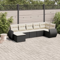 Salon de jardin 7 pcs avec coussins noir résine tressée 513474513474