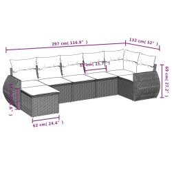 Salon de jardin 7 pcs avec coussins noir résine tressée 513474513474
