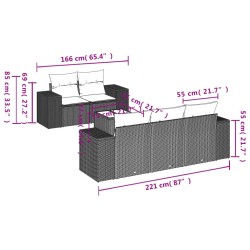 Salon de jardin 6 pcs avec coussins gris résine tressée 513475513475