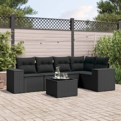 Salon de jardin 6 pcs avec coussins noir résine tressée 513476513476