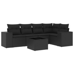 Salon de jardin 6 pcs avec coussins noir résine tressée 513476513476