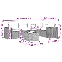 Salon de jardin 6 pcs avec coussins noir résine tressée 513476513476