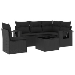Salon de jardin 6 pcs avec coussins noir résine tressée 513478513478