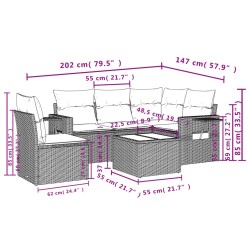 Salon de jardin 6 pcs avec coussins noir résine tressée 513478513478