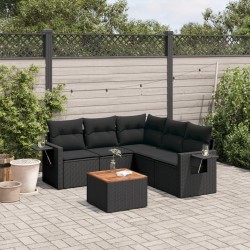 Salon de jardin 6 pcs avec coussins noir résine tressée 513479513479