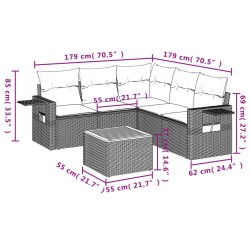 Salon de jardin 6 pcs avec coussins noir résine tressée 513479513479