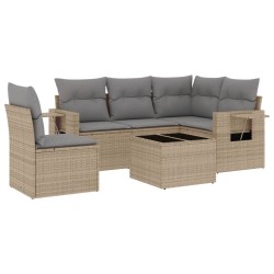 Salon de jardin avec coussins 6 pcs beige résine tressée 513481513481