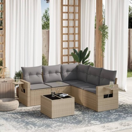 Salon de jardin avec coussins 6 pcs beige résine tressée 513484513484