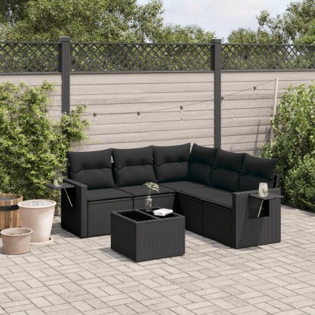 Salon de jardin 6 pcs avec coussins noir résine tressée 513485513485