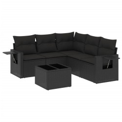 Salon de jardin 6 pcs avec coussins noir résine tressée 513485513485