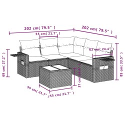 Salon de jardin 6 pcs avec coussins noir résine tressée 513485513485