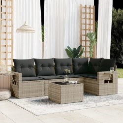 Salon de jardin 6 pcs avec coussins gris clair résine tressée 513486513486