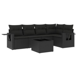 Salon de jardin 6 pcs avec coussins noir résine tressée 513487513487