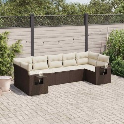 Salon de jardin avec coussins 7 pcs marron résine tressée 513488513488