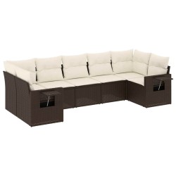 Salon de jardin avec coussins 7 pcs marron résine tressée 513488513488