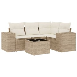 Salon de jardin avec coussins 5 pcs beige résine tressée 513490513490