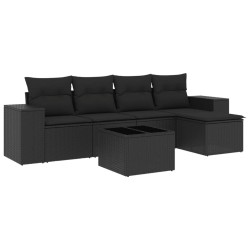 Salon de jardin 6 pcs avec coussins noir résine tressée 513493513493