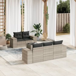 Salon de jardin 6 pcs avec coussins gris clair résine tressée 513494513494