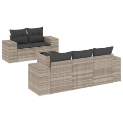 Salon de jardin 6 pcs avec coussins gris clair résine tressée 513494513494