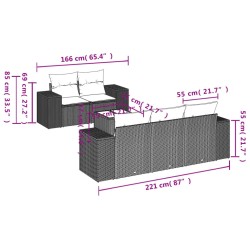 Salon de jardin 6 pcs avec coussins gris clair résine tressée 513494513494