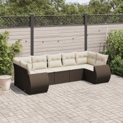 Salon de jardin avec coussins 7 pcs marron résine tressée 513496513496