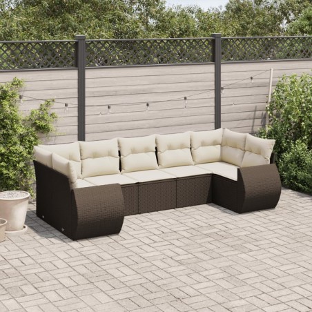 Salon de jardin avec coussins 7 pcs marron résine tressée 513496513496