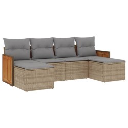 Salon de jardin avec coussins 6 pcs beige résine tressée 513502513502