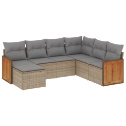 Salon de jardin avec coussins 7 pcs beige résine tressée 513503513503