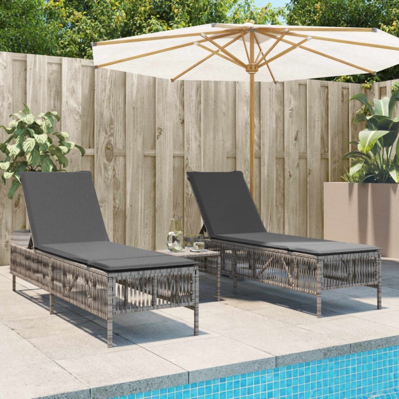 Chaises longues avec coussins lot de 2 gris résine tressée 513504513504