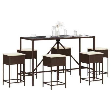 Ensemble de bar de jardin avec coussins 7 pcs marron poly rotin 513509513509