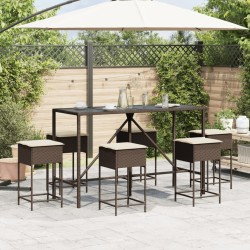 Ensemble de bar de jardin avec coussins 7 pcs marron poly rotin 513509513509